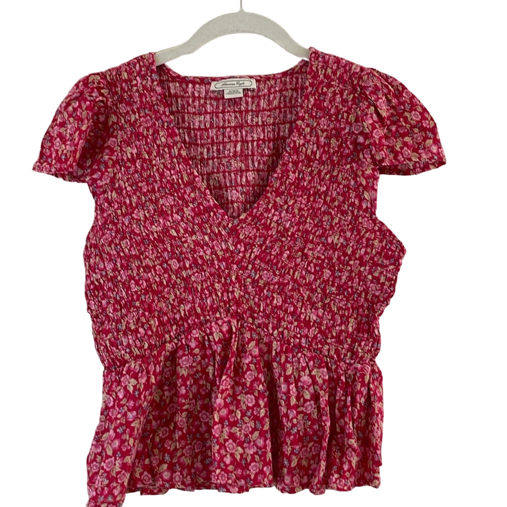 American Eagle Outfitters Red Flutter Sleeve Smocked Blouse size M